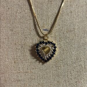 Gold and Blue Heart Pendant Necklace